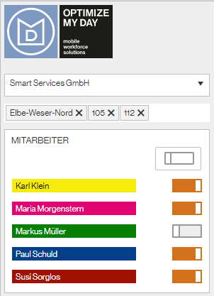 Auswahl Gebiet und Mitarbeiter